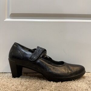 Naot Shoes Womens Size 9 Black Leather Mary Jane Heels Hook & Loop Comfort